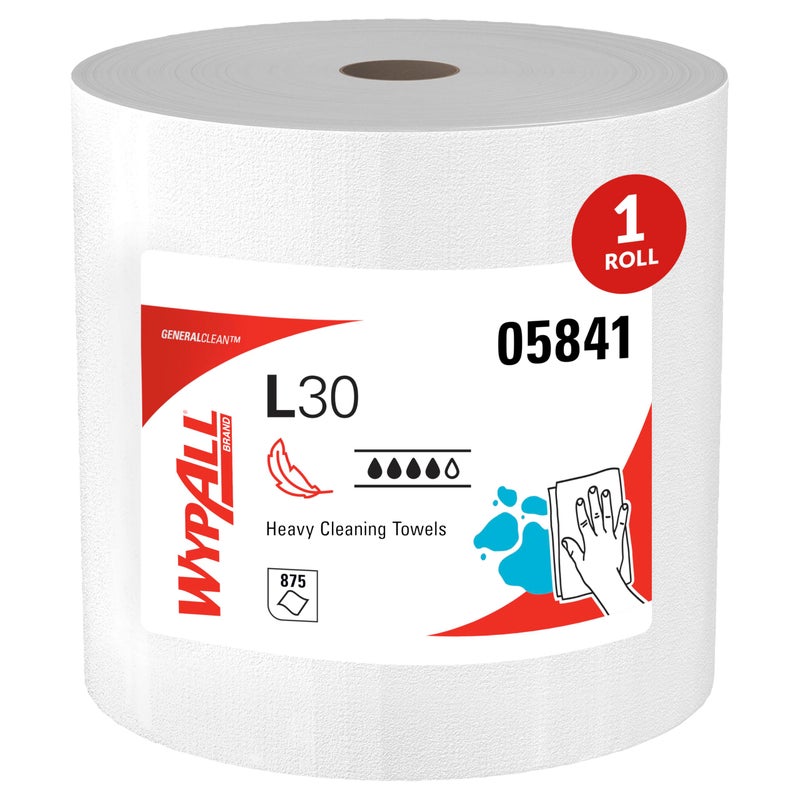WypAll GeneralClean L30 Cloths Heavy Duty Cleaning Wipes, Jumbo (05841), Strong and Soft Bulk Paper Wipers, White (1 Roll of 875 Sheets) - Image 1